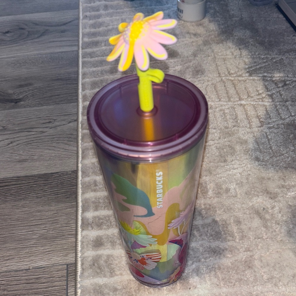Starbucks Iridescent Floral Tumbler with Yellow Straw 24 fl. oz.